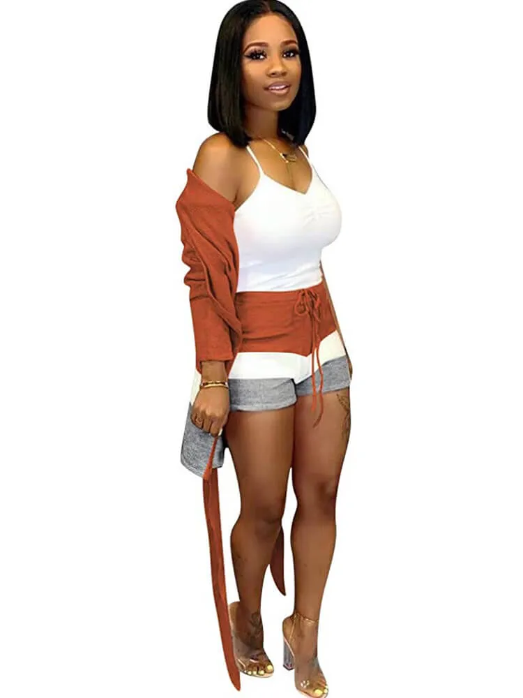 2 Piece Cashmere Long Sleeve Cardigan Skinny Shorts