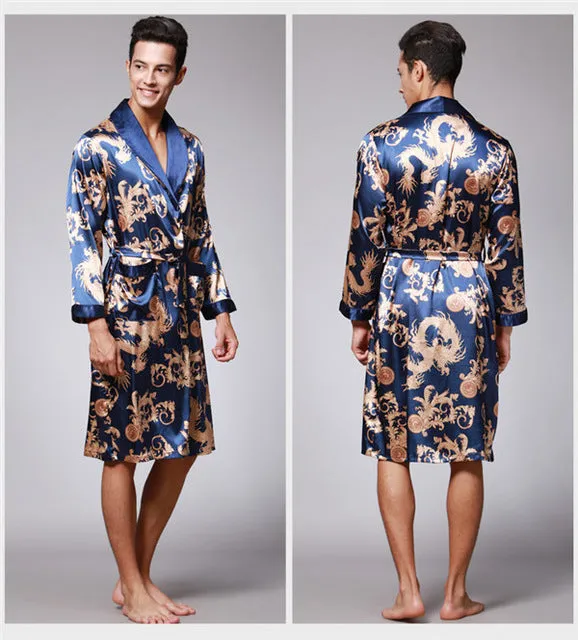 2017 spring summer new luxury print silk robe male bathrobe mens kimono bath gown mens silk robes dressing gowns D7-AD16