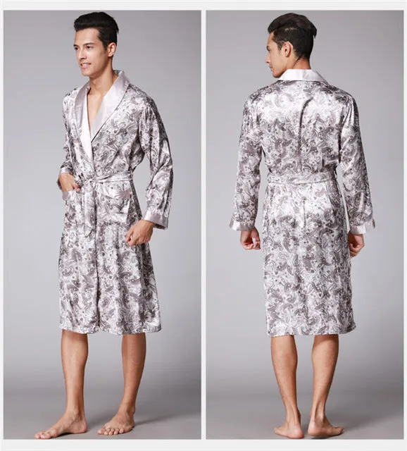 2017 spring summer new luxury print silk robe male bathrobe mens kimono bath gown mens silk robes dressing gowns D7-AD16