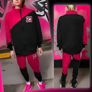 ^23^ (BLACK-HOT PINK) JOGGER TARCKSUITS (CUT & SEW) (UNISEX)