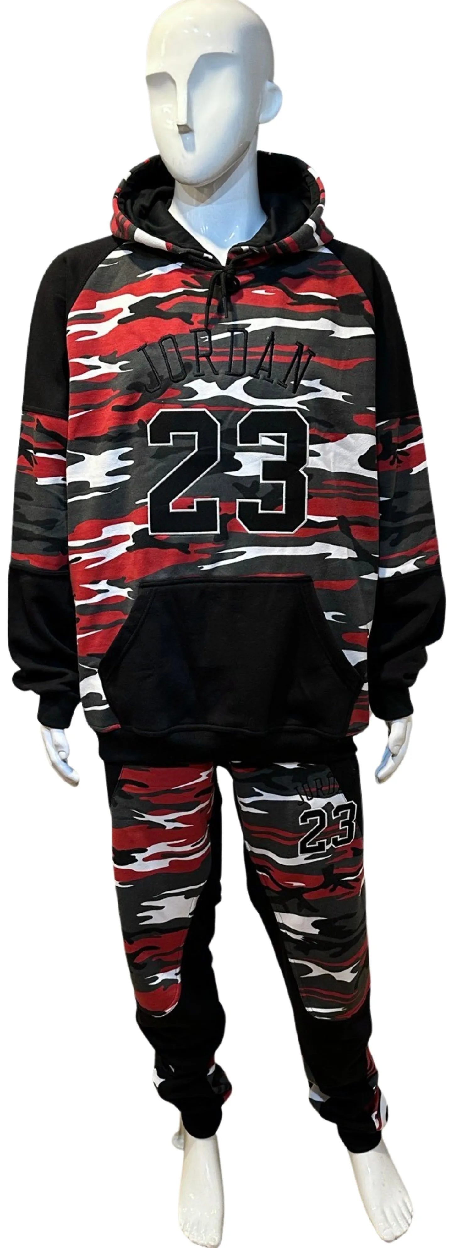 ^23 JORDAN^ (RED-CAMO) LUXURY HOODED SWEATSUITS (EMBROIDERED)