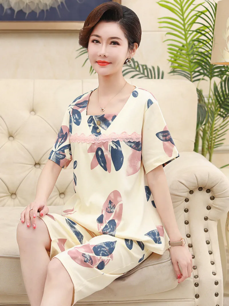 Beach party Women's Summer Sleepwear Short Pajamas Suit