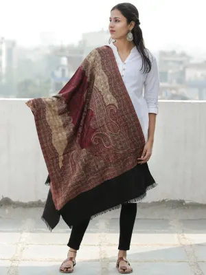 Beige Maroon Black Jamawar Aari Embroidered Woollen Kashmiri Stole - S200588