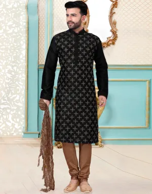 Black Kurta Dhupion Silk Chudidaar