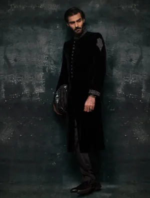 BLACK VELVET EMBROIDERED SHERWANI