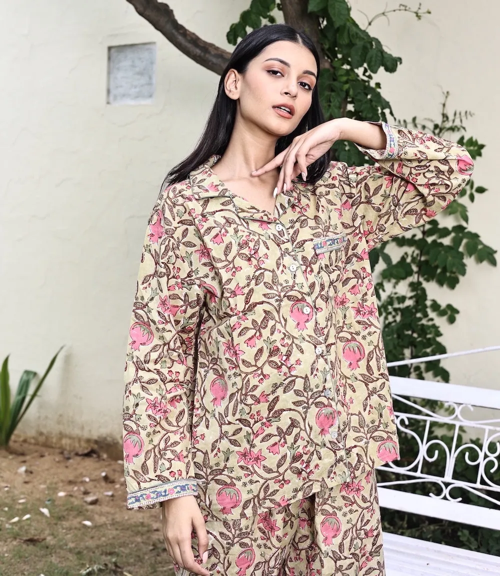 Block Printed Pajama Set: Goldenrod