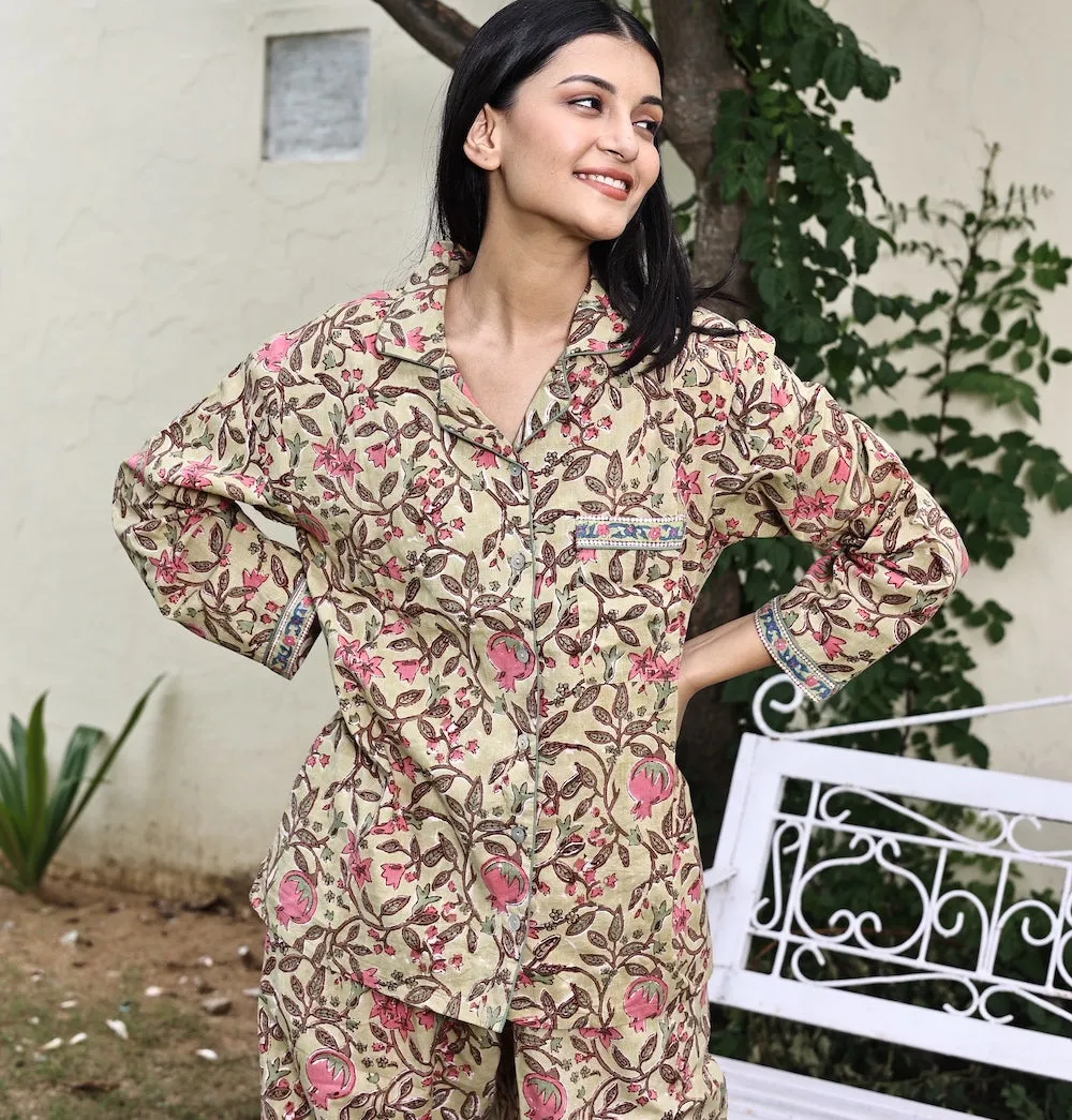 Block Printed Pajama Set: Goldenrod