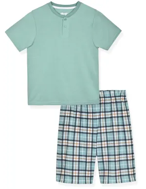 Boys 2-Piece Short-Sleeve Jersey Pajama Printed Shorts Set- Plaid.