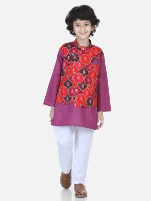 Boys Festive wear Attached Printed Jacket Kurta Pajama -Purple