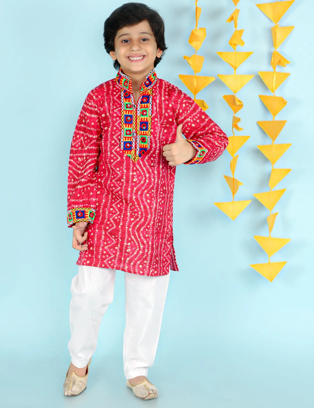 Boy's  Pink Color Bandhani Print Kurta Pajama - KID1 Boys