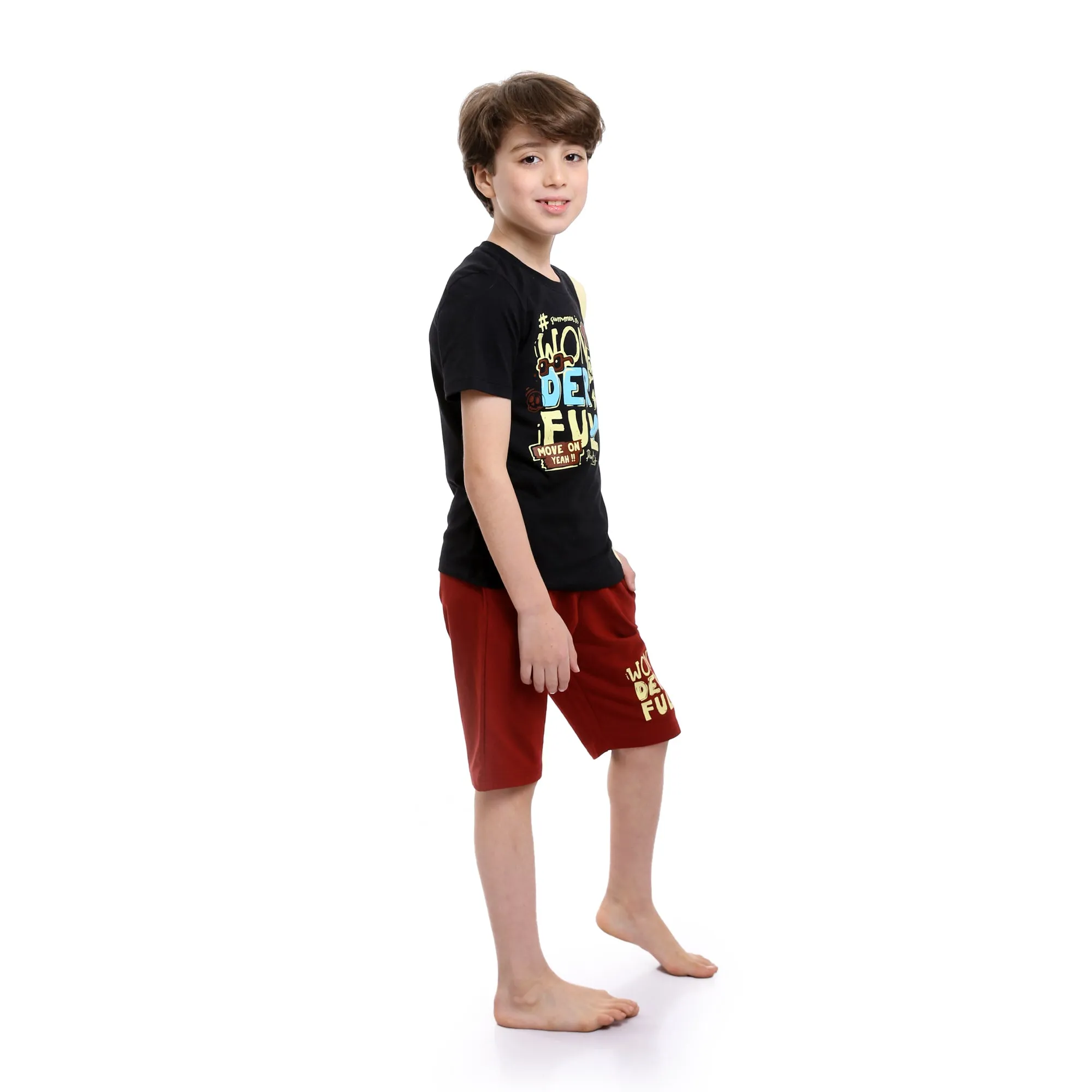 Boys Printed Wonderful Tee & Shorts Pajama Set - Multicolour