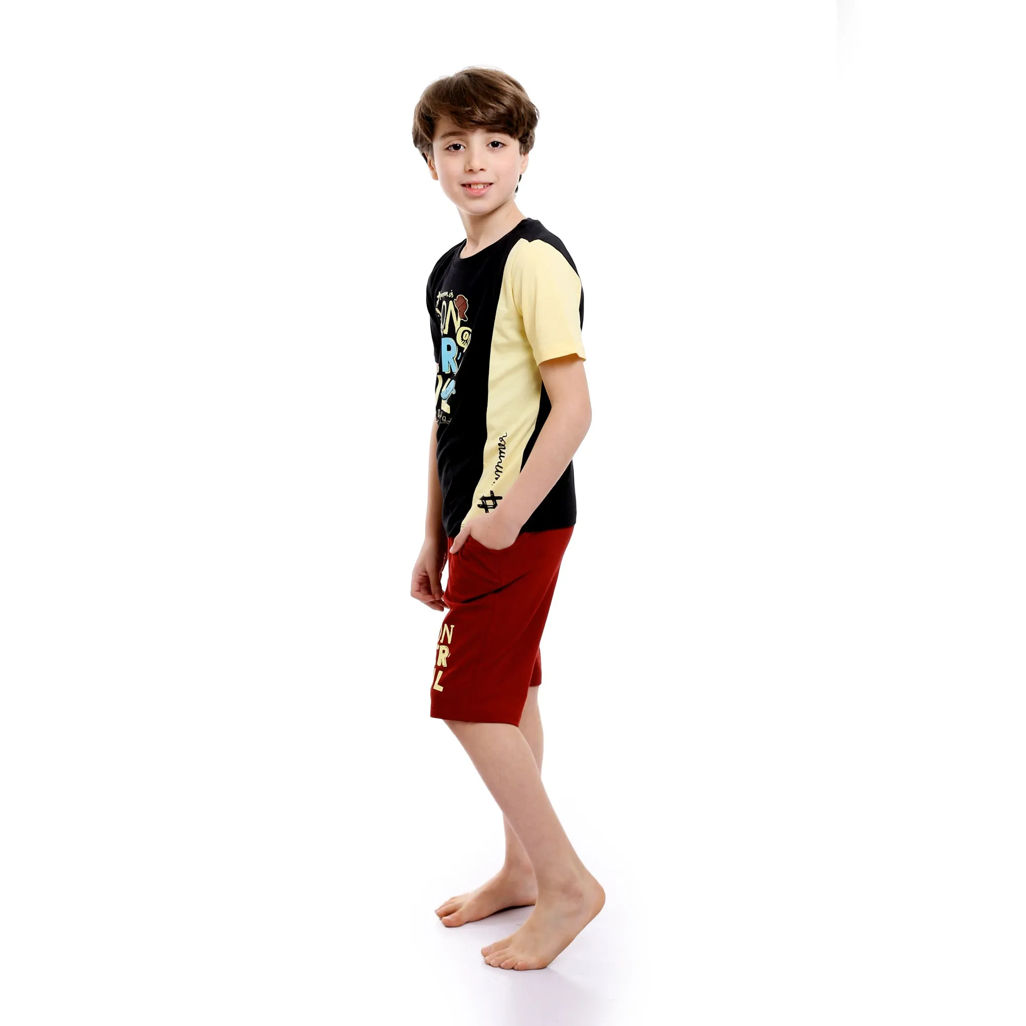 Boys Printed Wonderful Tee & Shorts Pajama Set - Multicolour