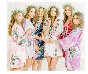 Bride or Bridesmaid Wedding Flowery Bridal Bath Robe- Dressing Kimono - Great Gift