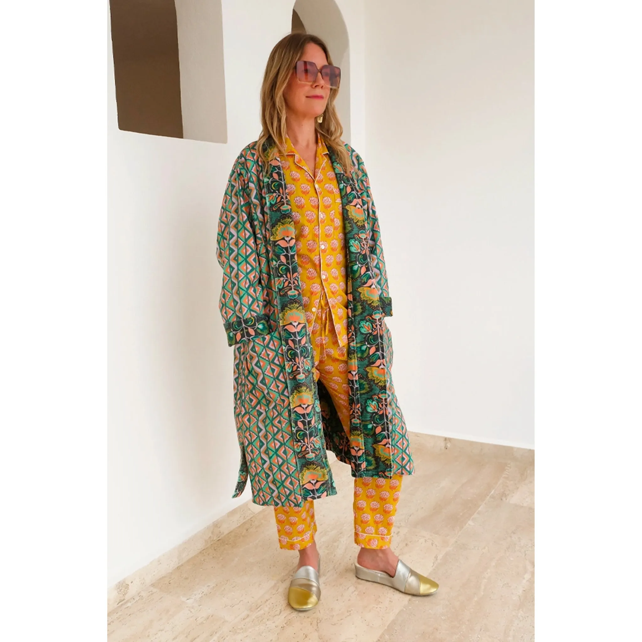 Cotton Velvet Robe in Ingrid Print