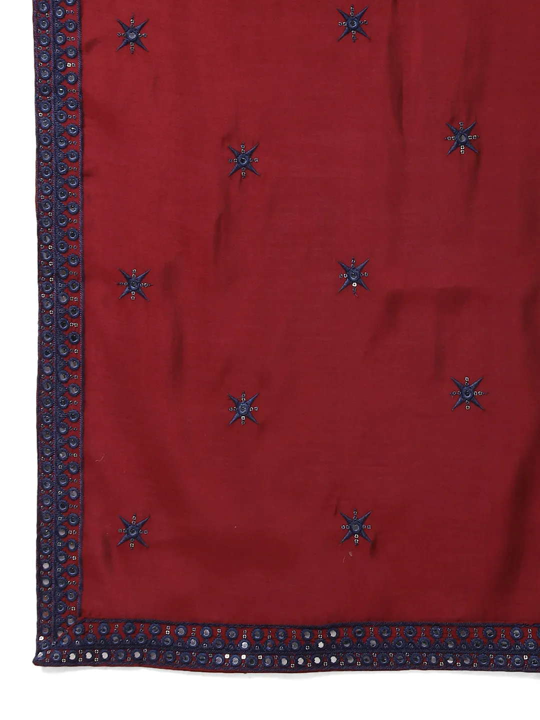 Embroidered Navy Blue Silk Blend Kurta Salwar and Dupatta Set for Men