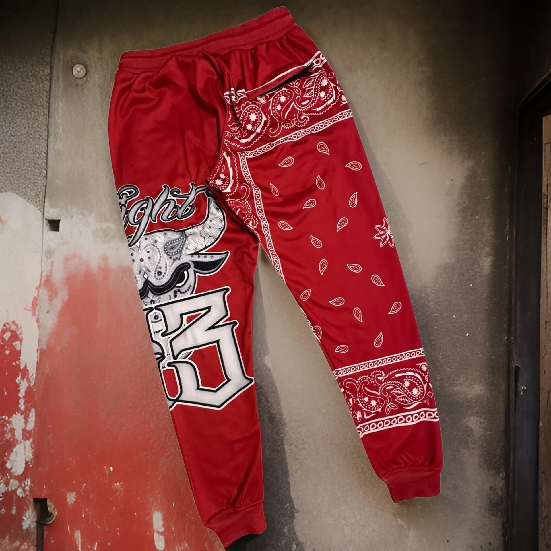 *FLIGHT 23* RED BANDANA / PAISLEY JOGGER SWEATSUITS (FLEECE LINED) (BACK EMBROIDERED)