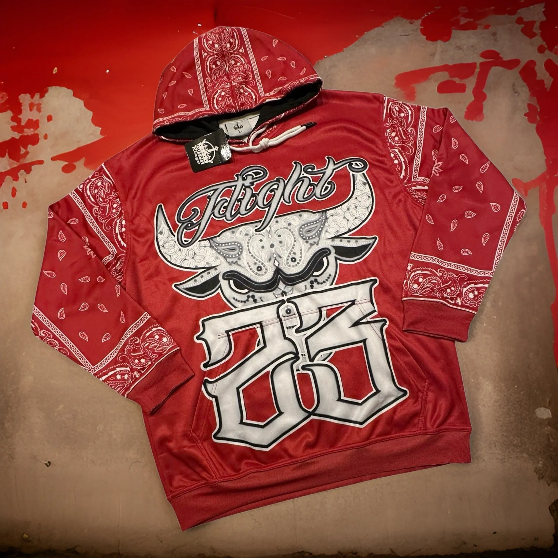 *FLIGHT 23* RED BANDANA / PAISLEY JOGGER SWEATSUITS (FLEECE LINED) (BACK EMBROIDERED)