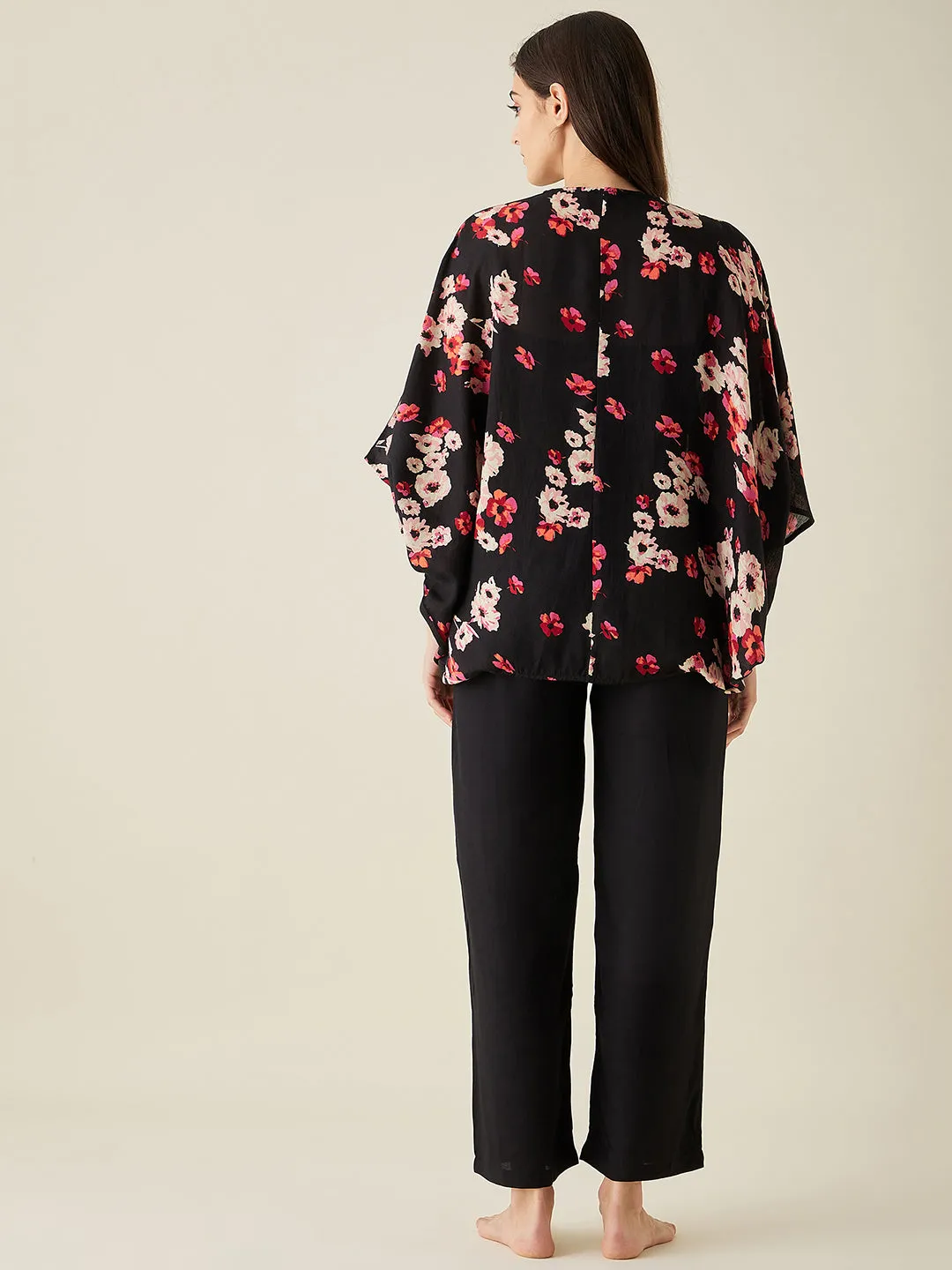 Floral Shrug And Pyjama 2 Pc Set - The Kaftan Company