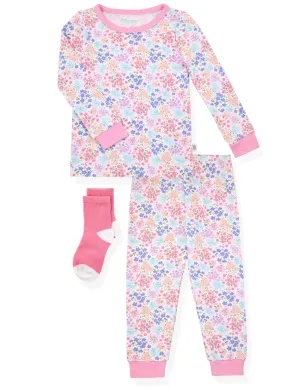 Girls 2-Piece Super Soft Jersey Snug Fit Pajama Set with Socks - Daisy Dreams