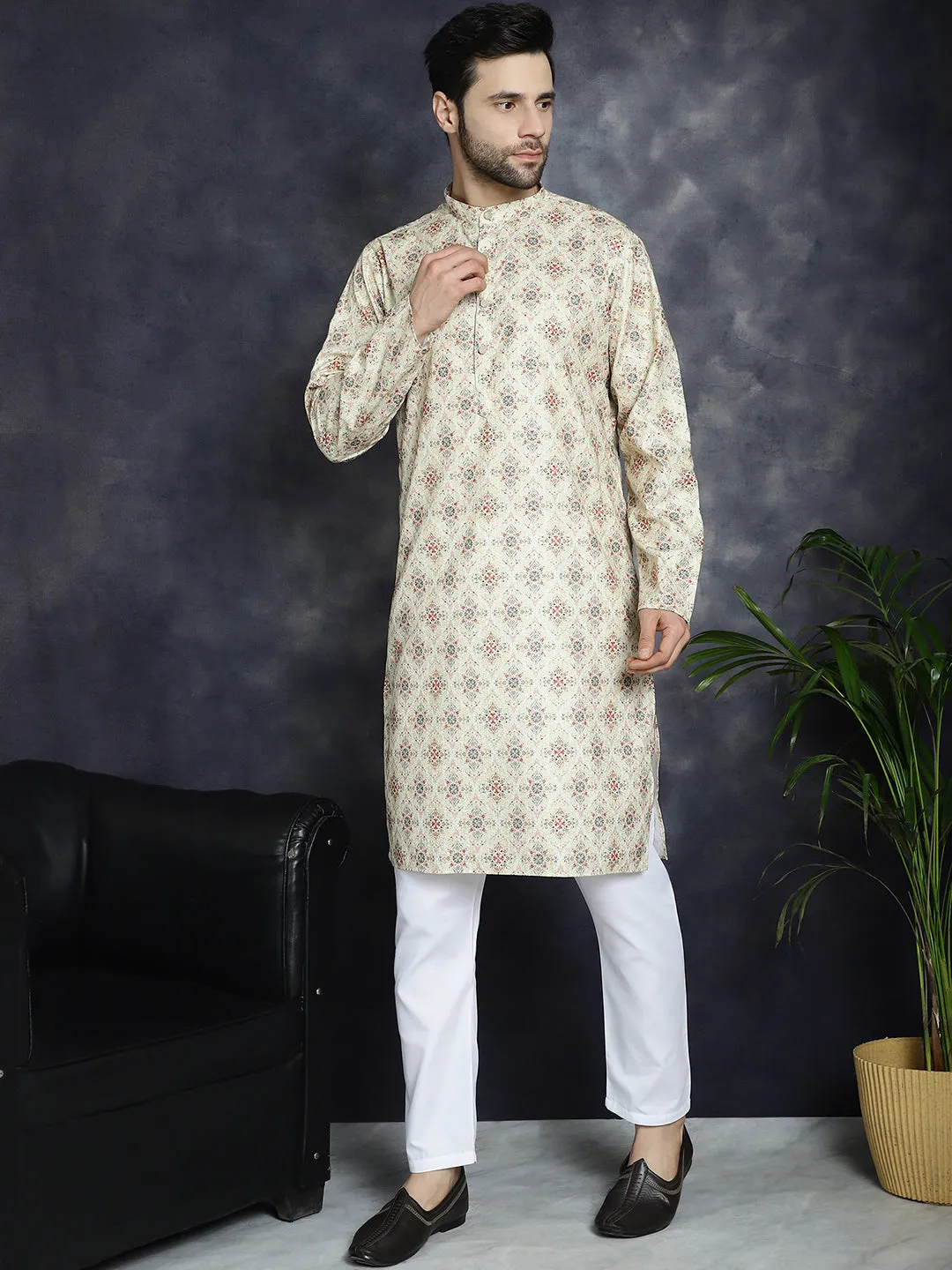 Golden Foil Printed Kurta With Pyjama