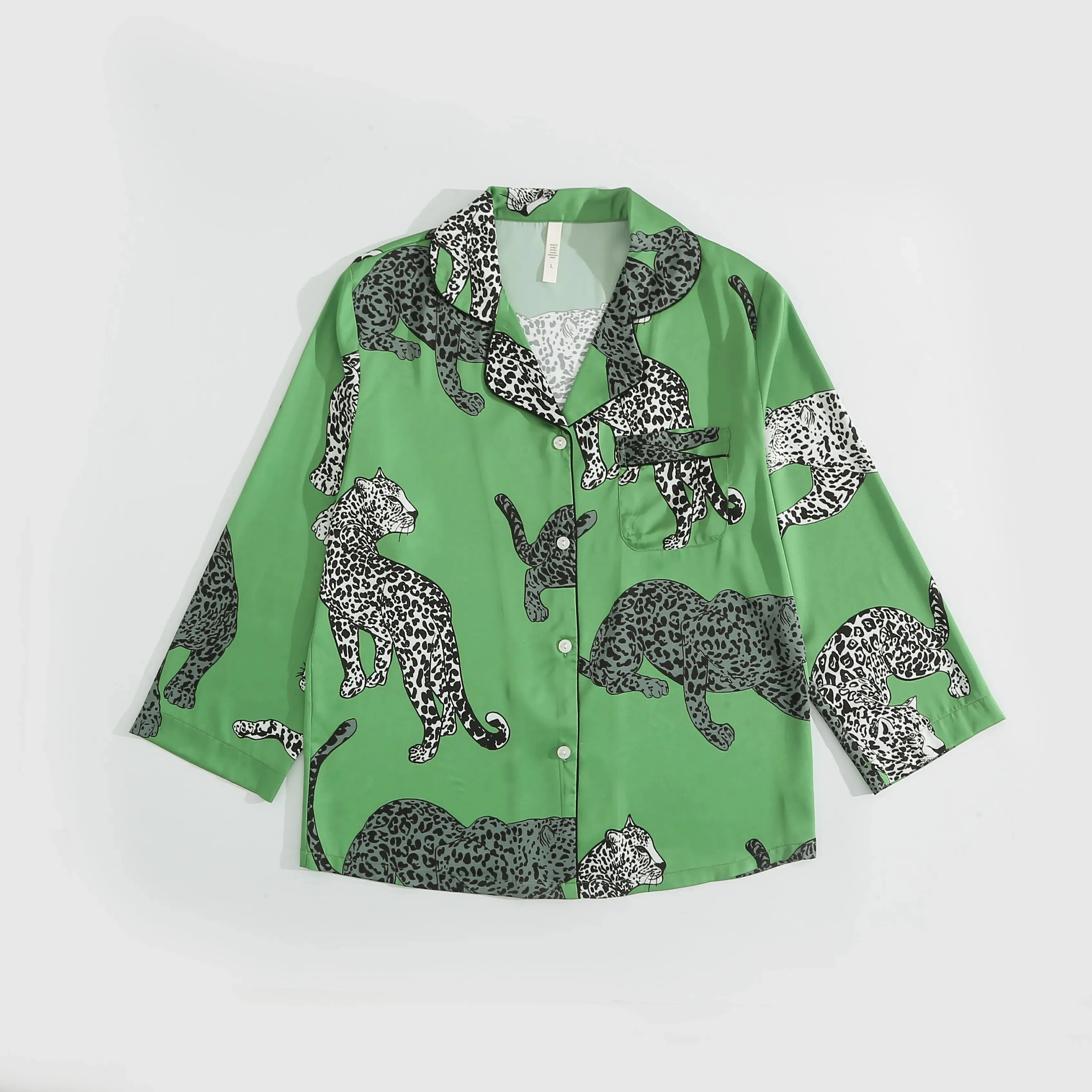 Green Leopard Printed Women Sleepwear Silk