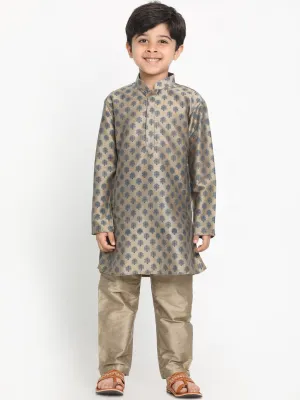 Jashvi Boy's Chiku Brown Printed Kurta With Pyjama Set