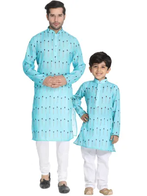 Jashvi Cotton Blend Light Blue Baap Beta Kurta Pyjama set