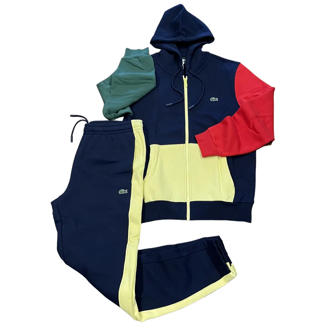 LACOSTE FUll ZIP HOODED COLORBLOCK SWEATSUIT Men’s NAVY/YELLOW/RED