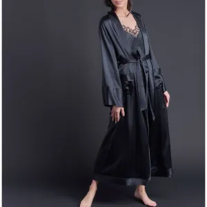 Long Claudette Robe in Black Silk Charmeuse