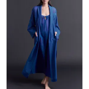 Long Claudette Robe in Tanzanite Silk Cotton Voile