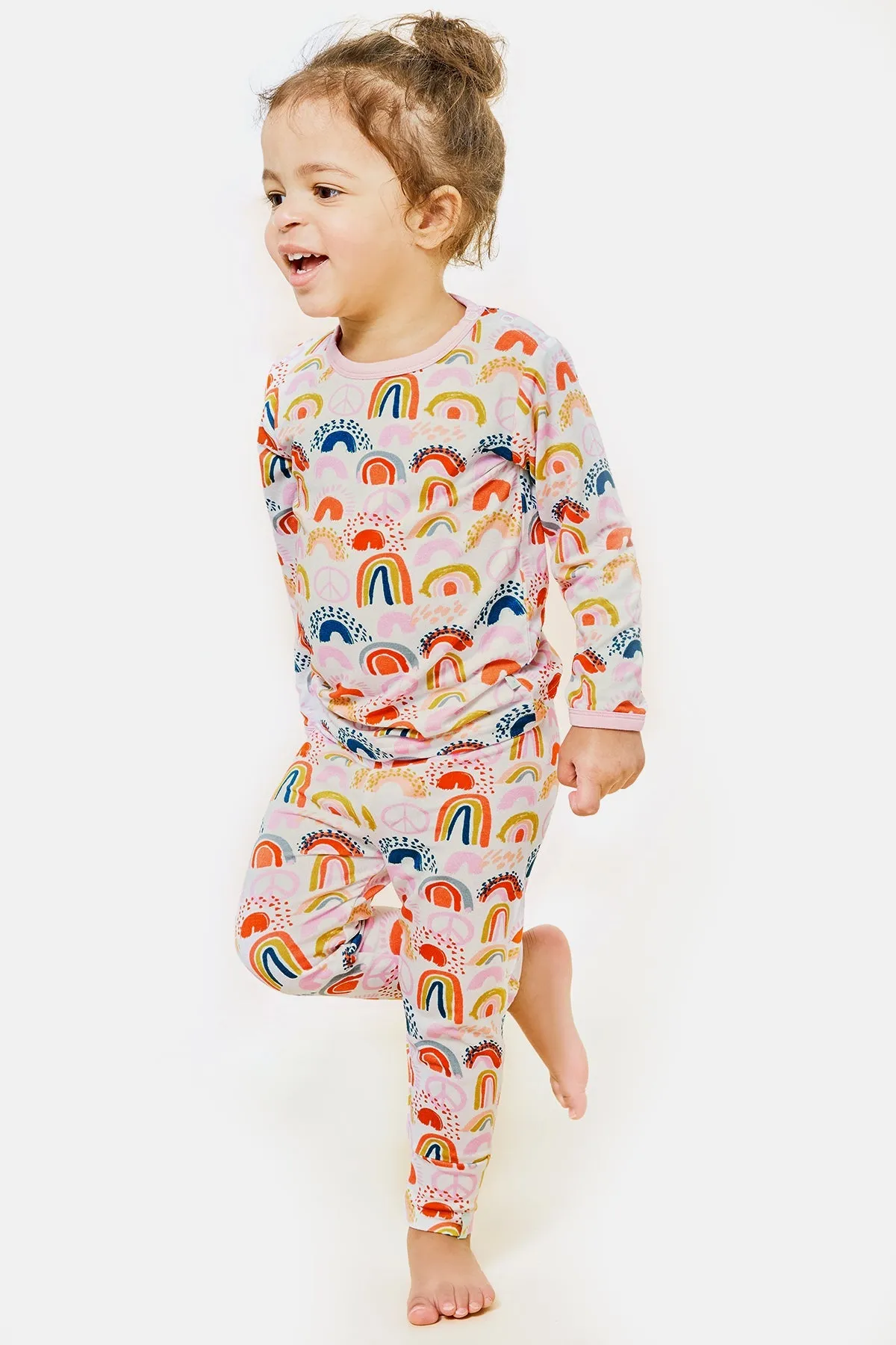 Long Sleeve Pajama Set - Rainbows Pink