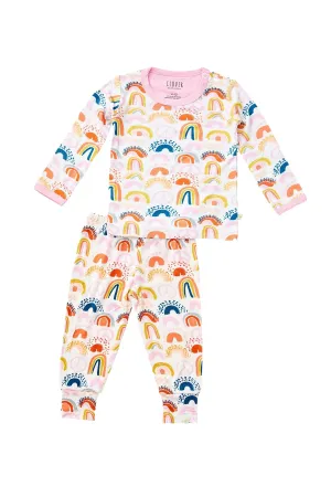 Long Sleeve Pajama Set - Rainbows Pink