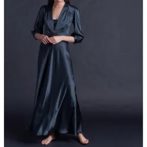 Maia Long Duster in Sapphire Silk Charmeuse