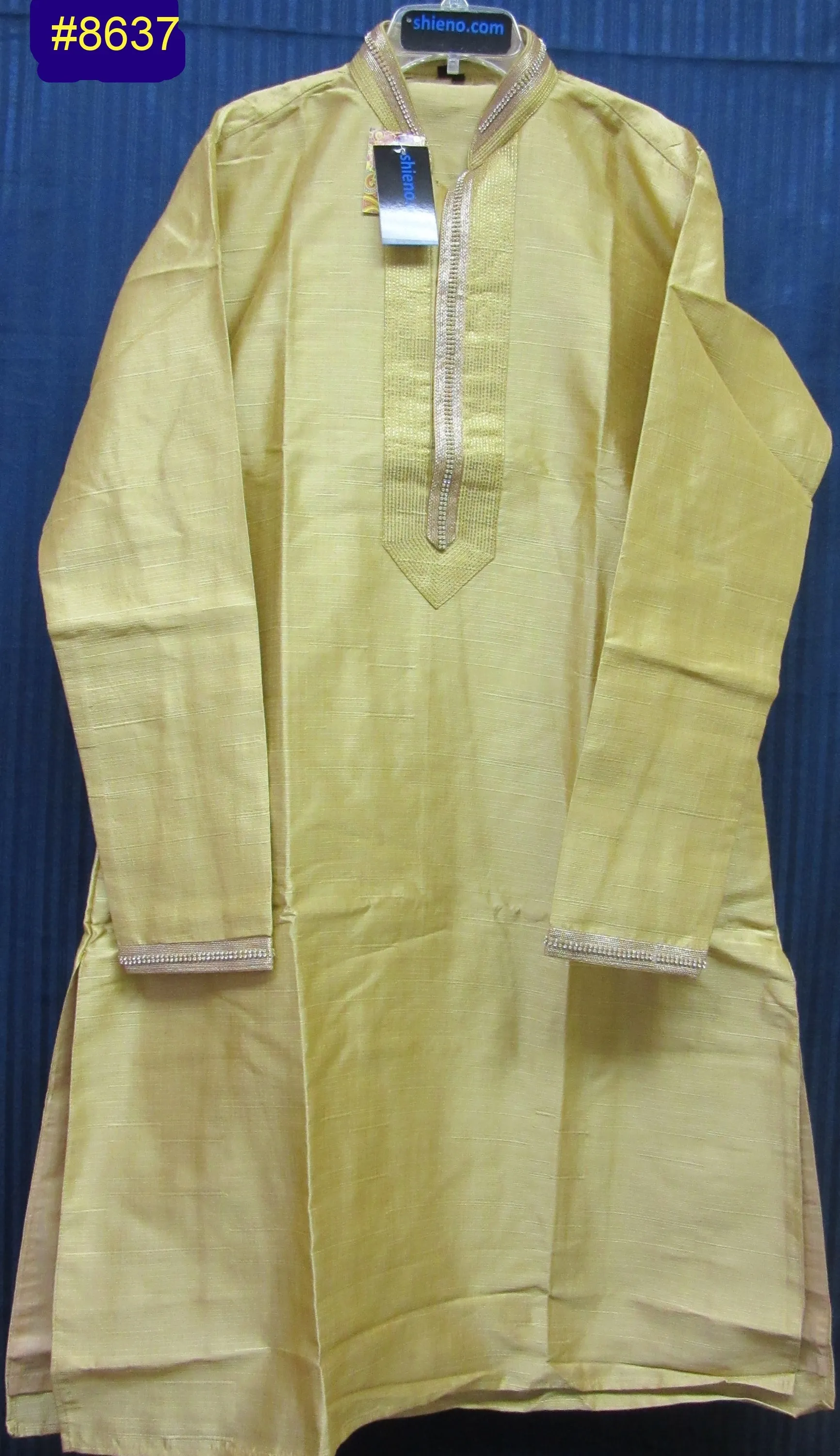 Men's 8637 Medium Size Gold Slub Tussar Kurta Pajama Dupatta Set