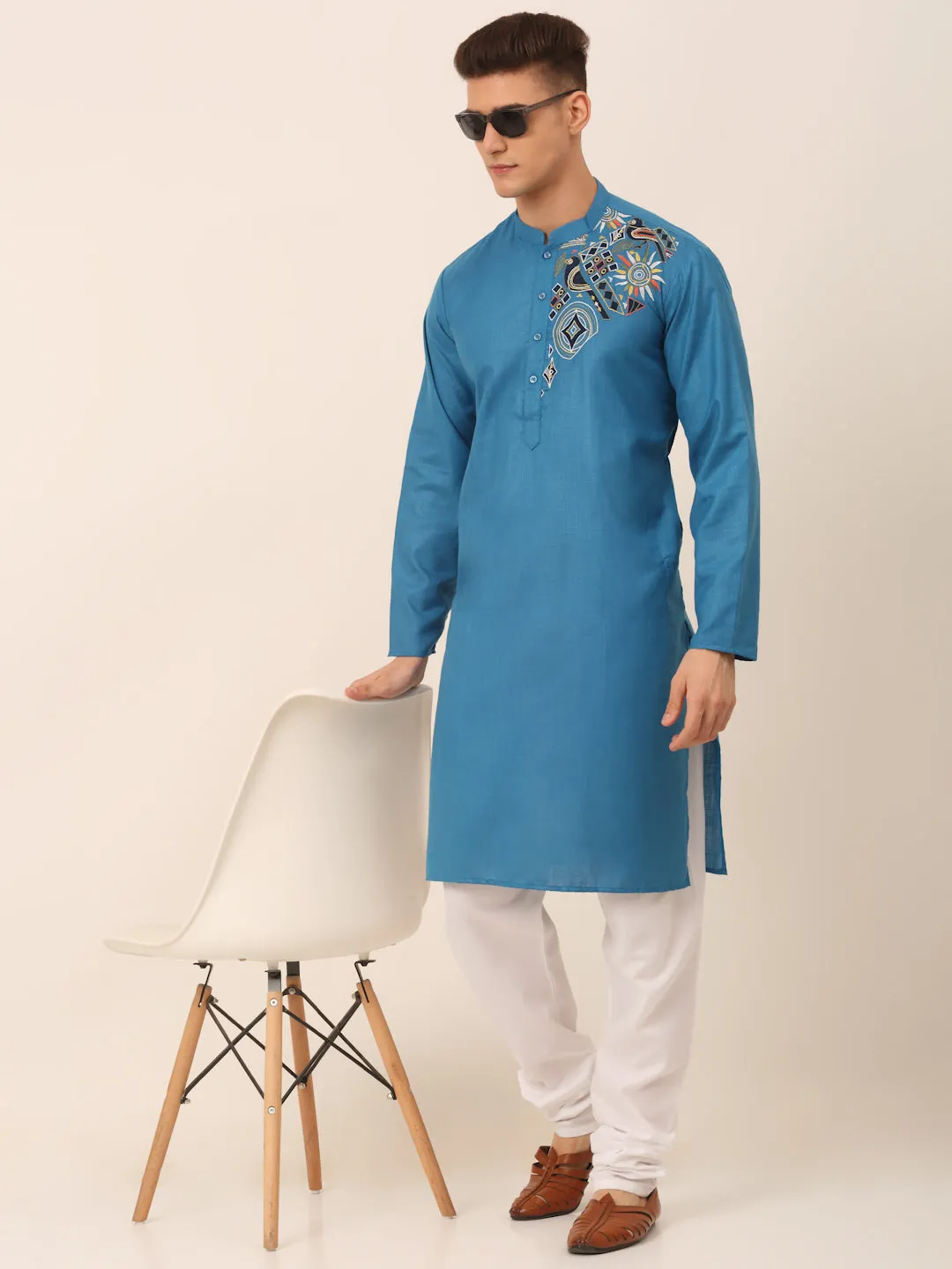 Men'S Cotton Embroidered Kurta Pajama Sets