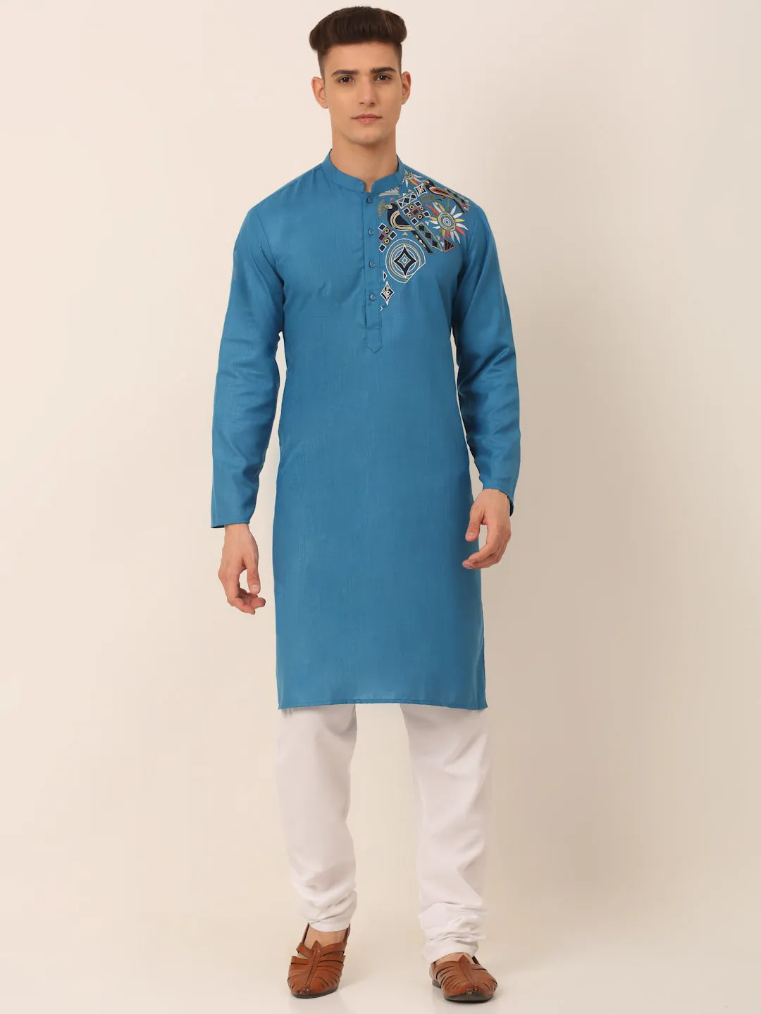 Men'S Cotton Embroidered Kurta Pajama Sets