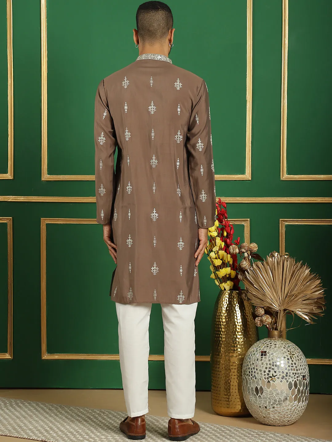 Men'S Foil Printed Kurta With Pyjama