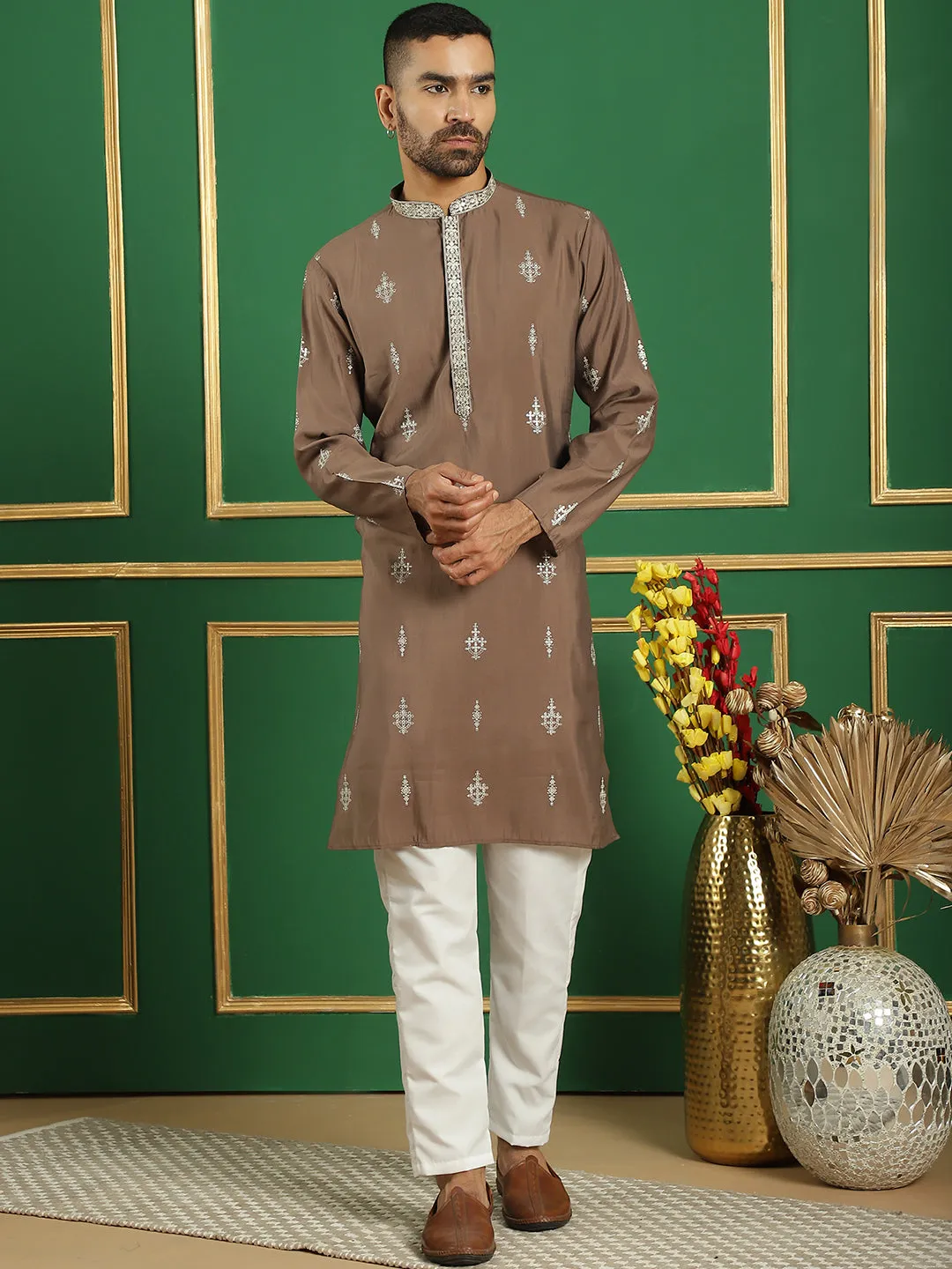 Men'S Foil Printed Kurta With Pyjama