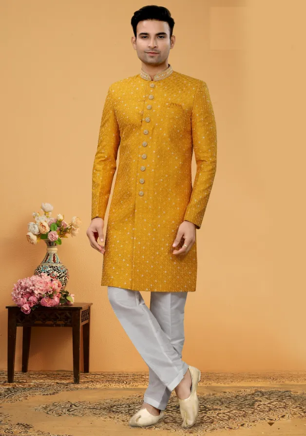 Men's Orange Indo-Western Collection - Dwija Fashion