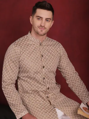 Men'S Sequin Chikankari Front Open Kurta With Pyjamas