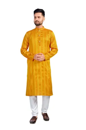 Men's Yellow Jacquard Silk Sequence Work Party Wear Kurta With Pajama  Men (Stitched ) - Aastha Fashion Men