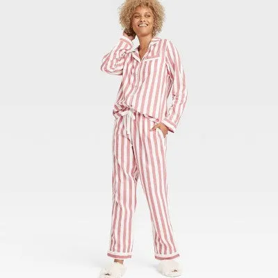 Open Box - Women's Perfectly Cozy Flannel Pajama Set - Stars Above Red Striped M