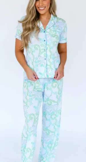 Pajamas Pants Set Easy Leopard Lounge - Blue