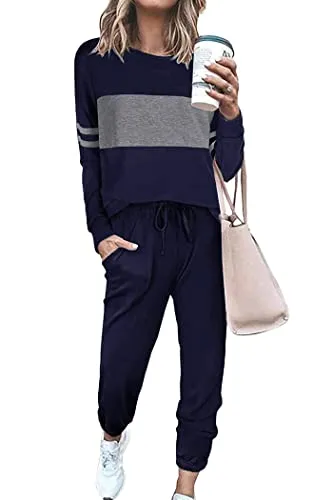 PRETTYGARDEN Women's Color Block 2 Piece Tracksuit Crewneck Long Sleeve Tops Long Sweatpants Outfits Lounge Sets