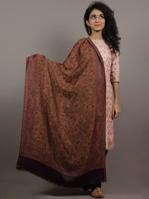 Purple Brown Cashmere Jamawar Silk Woolen Stole - S6317210