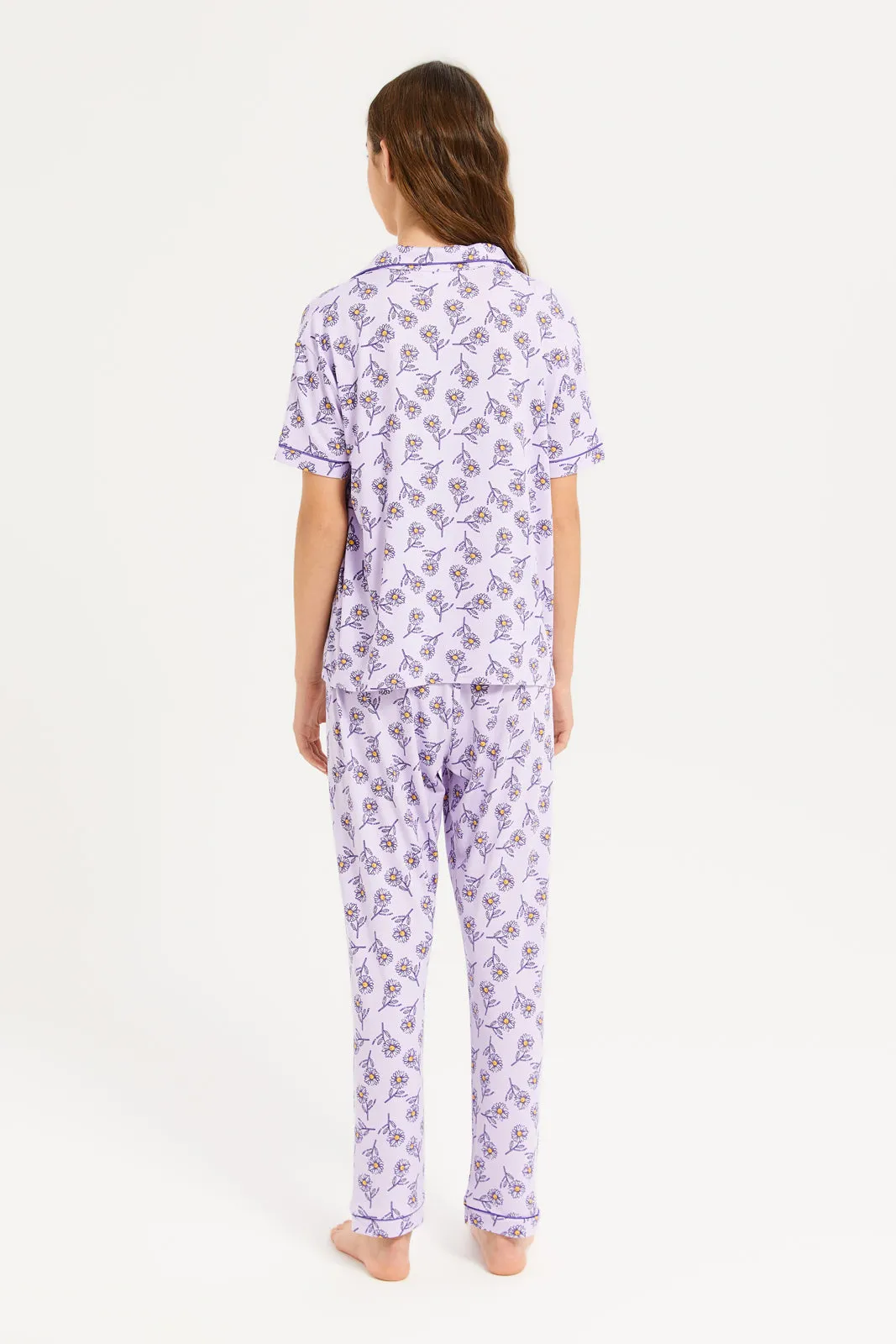 Senior Girls Lilac Floral Print Pajama Set (2 Piece)