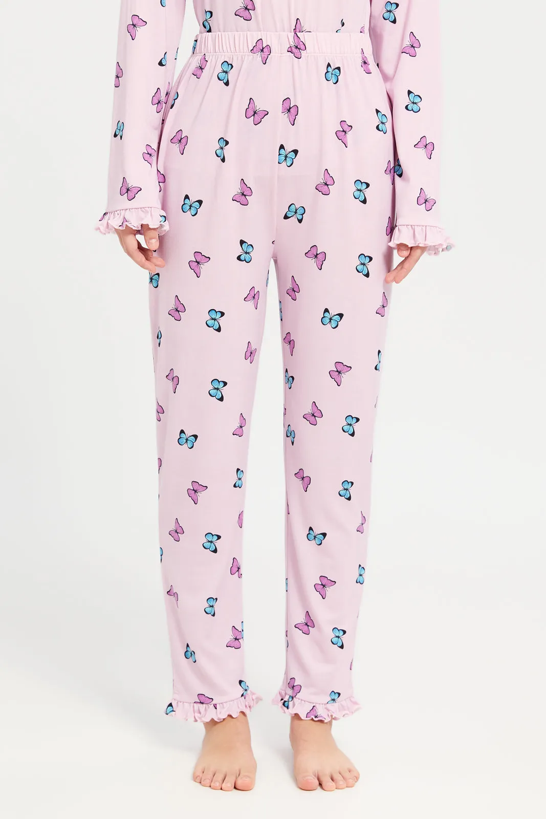 Senior Girls Pink Printed Long Sleeve Pyjama Set (2 Piece)