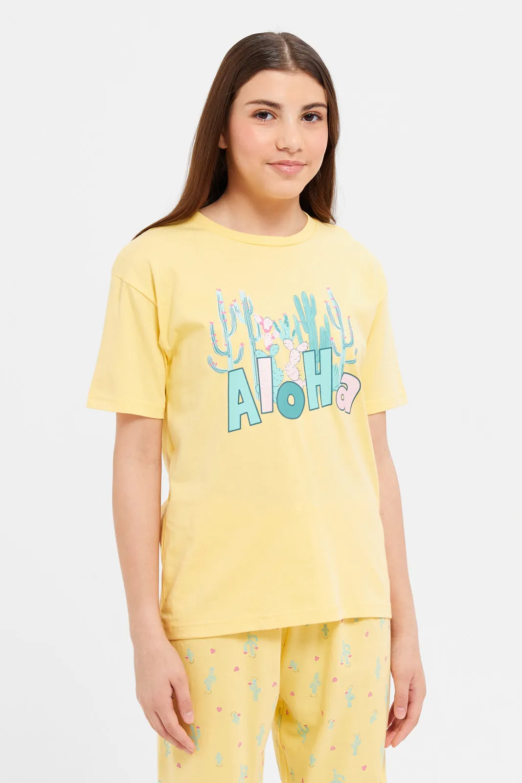 Senior Girls Yellow Aloha Pyjama Set (2 Piece)