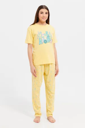 Senior Girls Yellow Aloha Pyjama Set (2 Piece)