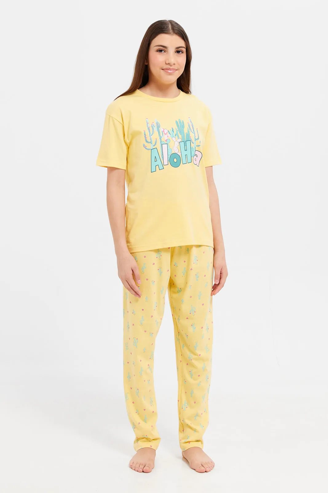 Senior Girls Yellow Aloha Pyjama Set (2 Piece)